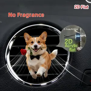 Cute Corgi Dog Design Car Vent Clip, No Scent, Includes Two Odorless Sponge Pieces, Freshen Car Atmosphere Without Fragrance