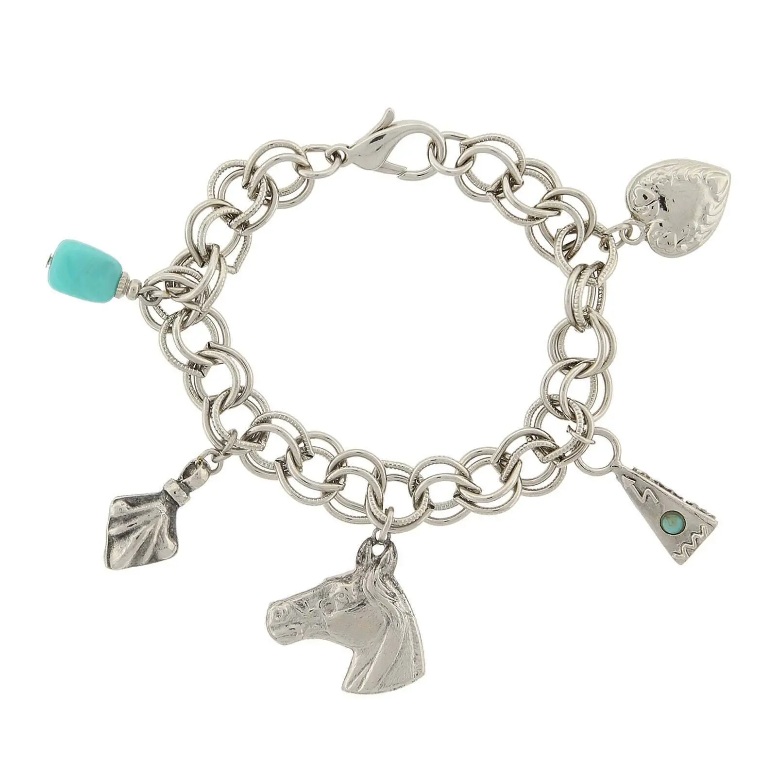 Southwest Turquoise And Charms Link Bracelet