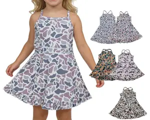Girls' Camo A-Line Athletic Dress - Sleeveless Casual Kids' Clothes with Athletic Look, Yoga-Style Summer Outfit