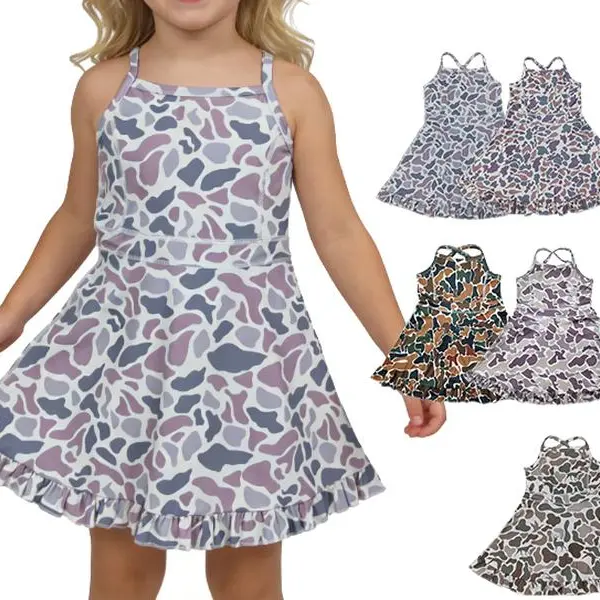 Girls' Camo A-Line Sleeveless Athletic Dress - Little Girl Toddler Casual Yoga-Style Summer Kids' Clothing Outfit,a line dresses, Little Girl Dress,back to school,back to school shopping,back to school
