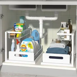 2Pack 2 Tier Under Sink Organizer Sliding Storage Drawer Kitchen Bathroom Cabinet Pull Out Cabinet Organizer  Slide Out Sink Shelf & Cabinet Organizer Racks fantastic quality ascetically pleasing easy to install  Mother's Day gift Valentines gift