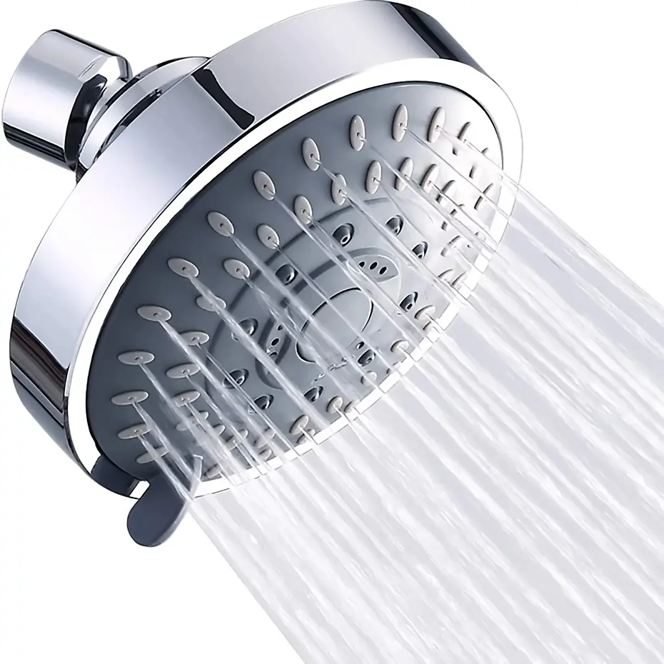 Shower Head, High Pressure Rain Shower Head, 5-Mode Fixed Showerheads, 4 Inch Shower Head with Adjustable Metal Swivel Ball Jiont, Chrome