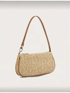 2026 New Straw Tote Bag Women Handwoven Long Handle Bag Vintage Single Shoulder Beach Vacation Bag Summer Must Have Handbag Elegant Bags