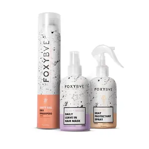 FoxyBae Mane Attractions Everyday Essentials Pack - Biotin Haircare Bundle for Ultimate Daily Hair Styling Shampoo with 12-in-1 Magic Daily Leave-In Mask, Cool AF Heat Protectant Spray, and Dirty Gal Dry Shampoo