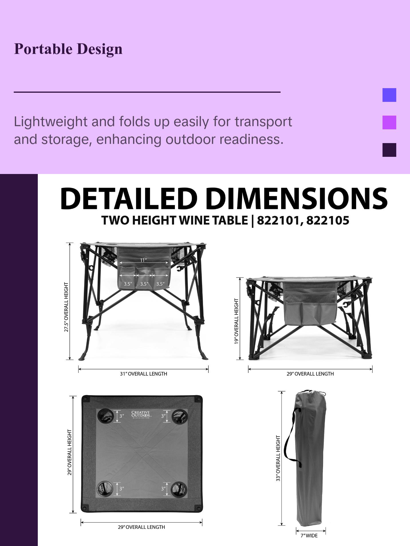Adjustable Height Folding Wine Table | Teal