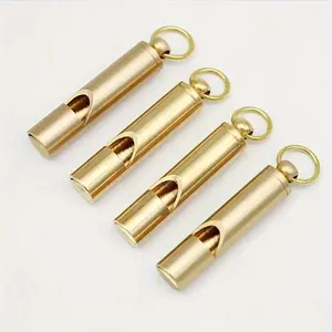 Brass Outdoor Survival Whistle with Keychain, 4 Counts/set Durable Emergency Tool, Outdoor Survival Supplies, Outdoor Adventure Loud & Clear Sound Whistle for Hiking, Camping