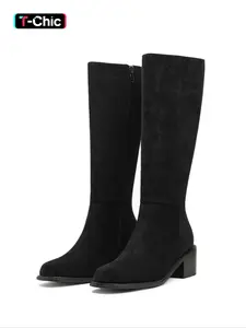 Autumn Winter New Genuine Leather High Heel Boots, Side Zipper Thick Sole Long Boots, Heeled Knee Boots, French Vintage Slimming Booties, Commuting Party Essential，Wine Red Chunky Heel Boots 2025 - Side Zipper & Leather Elegance (#FallCore)