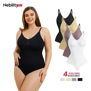 Nebility Women's V-Neck Thong Bodysuit - Sleeveless Faja Shapewear, Tummy Tuck Compression, Basic Minimalist Comfort (Black) Womenswear Vneck
