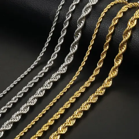Hermah 3/5/7mm Stainless Steel Twisted Rope Link Chain  Necklace for Men Unisex Silvery Valentine Birthday Gifts 16-30inch