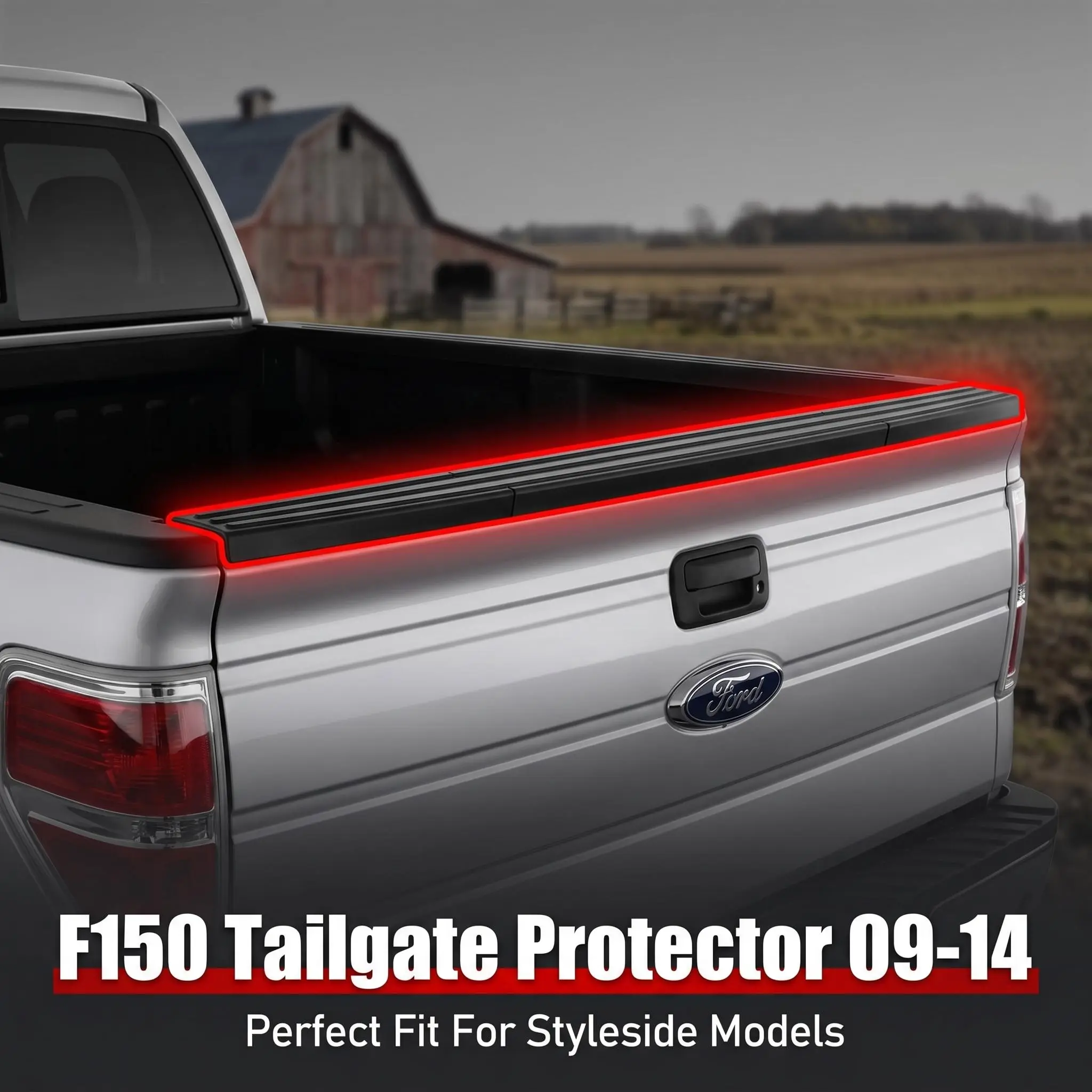 MOTOR GPLUS Black Tailgate Molding Cap Top Protector for 09-2014 Ford F150 Styleside Models Trunk, Lightweight ABS Plastic with Texture Finish, Automotive Decoration, Car Exterior Accessories (Father's Day Gift Option)
