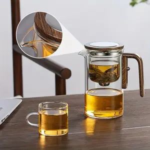 Enchanti Tea Pot Witchcraft Teapot With Water Separation Glass Teapot with Wooden Handle, New Press Control Tea Pot for Blooming Tea (500ml)