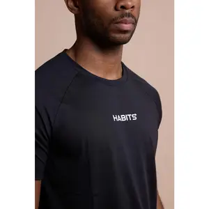 HABITS 365 PREMIUM EDITION Quantum Black Tee - Short Sleeve Crew Neck Classic Fit Fitted T-Shirt for Men Summer Athletic Wear Soft Spandex Blend