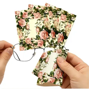 1/3/6/14pcs Multi - Spec Single - Sided Cleaning Cloth, Suitable for Camera Lenses, Eyeglasses, Home Care, with Pink Rose Pattern, Soft & Delicate, Elegant Vintage Style, Ideal for Daily Cleaning & Photography Equipment Maintenance