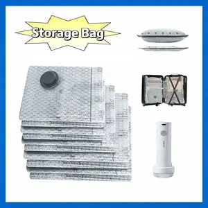 Cordless Travel Vacuum StorageCompression Bag Set with Rechargeable air PumpWaterproof & Reusable Compression Packing Bags for 3Size,Space Saver for Clothes & Packing,Perfect for Carry-On Suitcases