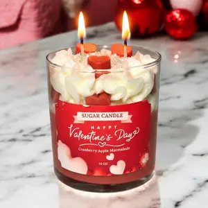 Valentine's Day Candle – Red & White Soy Candle with Heart Toppings | Fruity Cranberry Apple Scent | Romantic Gift for Her or Him | Handmade Candle | Cute Home Decor | Gift Idea | Sugar Candle | Whipped Top | Vegan Wax | Aesthetic Candle