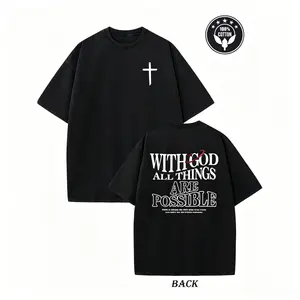 Men's Graphic T-Shirt, Vintage Washed Faith Cross Print in Heavyweight 180gsm Soft Cotton, Loose Fit Stylish Outdoor Streetwear