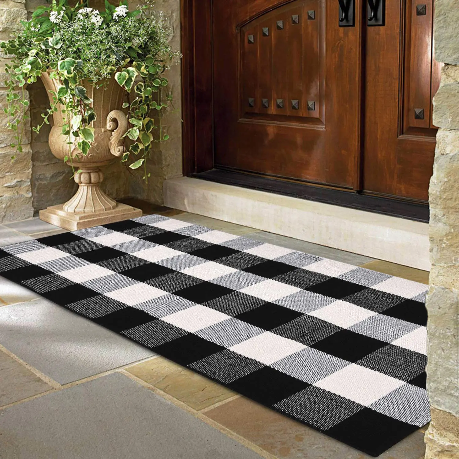 Buffalo Plaid Runner Doormat Rug Hand-Woven Checkered Door Mat Buffalo Plaid Runner Doormat Rug Hand-Woven Checkered Door Mat