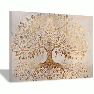1pcs,Framed Wall DecorElegant Gold Tree of Life Canvas Wall Art Decor for Living Room Bedroom - Modern Intricate Nature-Inspired Artwork Print for Home Decoration, Luxurious Spiritual Design