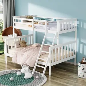 JOYMOR Convertible Twin Over Full Bunk Bed for Kids Children Teens Adults, Solid Wood Bunk Bed Frame with Ladder and Guard Rail Space Saving Beds Frames for Bedroom (Mattress not Included)