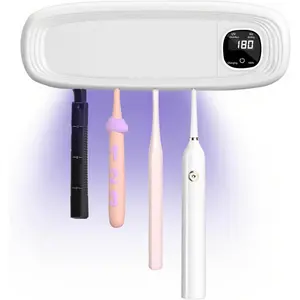 Wall Mounted  Holders for Bathrooms, 4 Slots UV  Sanitizer and Holder with Air Drying 3000mAh Rechargeable Cordless UV  Cleaner with Timer Function & No Drilling (White)
