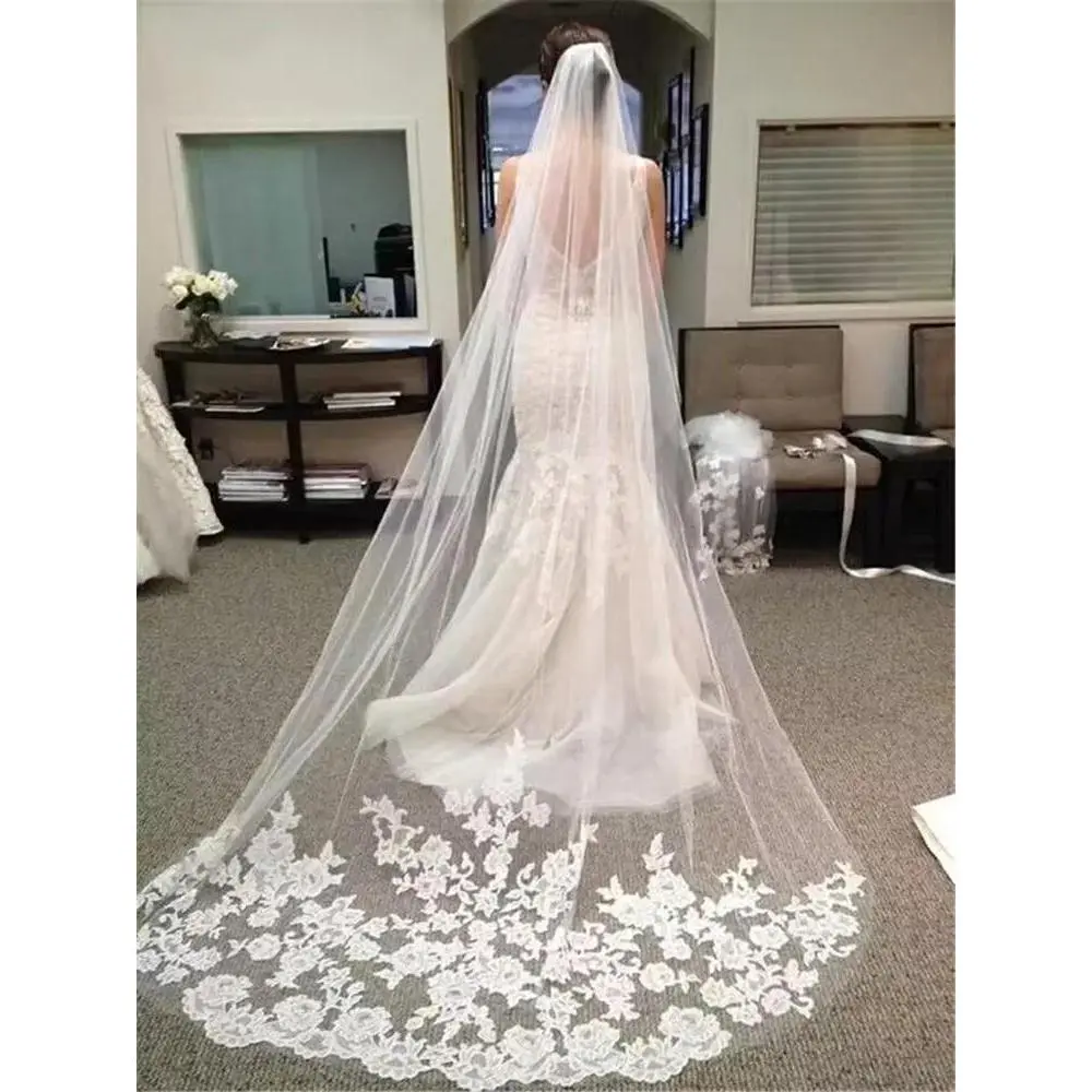 Wedding Veil Cathedral Lace Long Voile Mariage White Ivory Bride Wedding Accessories One-layer 3meters Veu De Noiva L