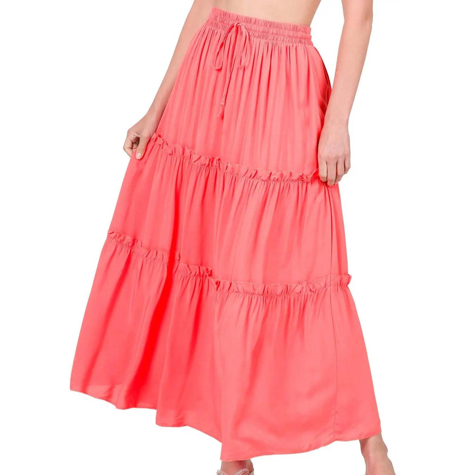 Drawstring Ruffle Maxi Skirt