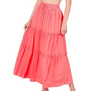Drawstring Ruffle Maxi Skirt