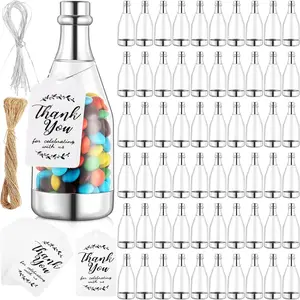 60 count  Champagne Bottle Container Set, Mini Champagne Candy Bottles Plastic DIY Favor Candy Jars with Tags Party Favor Containers for  Shower Bridal Wedding Birthday Party