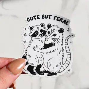 Cute But Feral Sticker | Funny Girly Humor Sticker, Durable Vinyl Waterproof Sticker, UV Safe Sticker, Cute Groovy Girly Retro Sticker