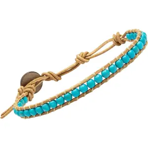 Infinityee8 Leather Bracelet Light Brown Wrap Beads  Stone Adjustable for Men Women Teen Yoga Handmade Bohemian Gypsy Boho