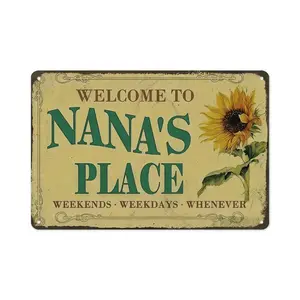 Vintage Tin Sign 8x12 inches Welcome To NaNa's Place Rustic Home Decor Floral Wall Art High-Quality Aluminum Plaque Funny Bar Sign Rectangle Design Gift