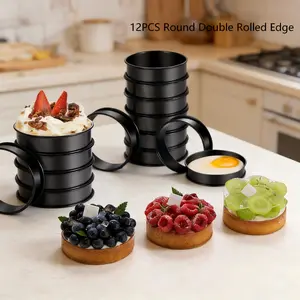 English Muffin Rings, 6/12Pcs Crumpet Rings, Black Double-Rolled Tart Rings | Food-Grade Stainless Steel Non-stick Round Cake Rings to Bake Perfect Fluffy Muffins, Pancakes, Pastry, Omelette | Dishwasher-safe Kitchen Baking Supplies