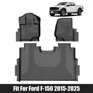 AOMSAZTO Floor Mats Fit For Ford F-150 / F150 Lightning SuperCrew Cab 2015-2025 (Not Rear Seat with Under-Seat Fold Flat Storage), Carbon Fiber Pattern Floor Liners Custom Fit 1st & 2nd Row, Floor Mats For Trucks Car Foot Mats