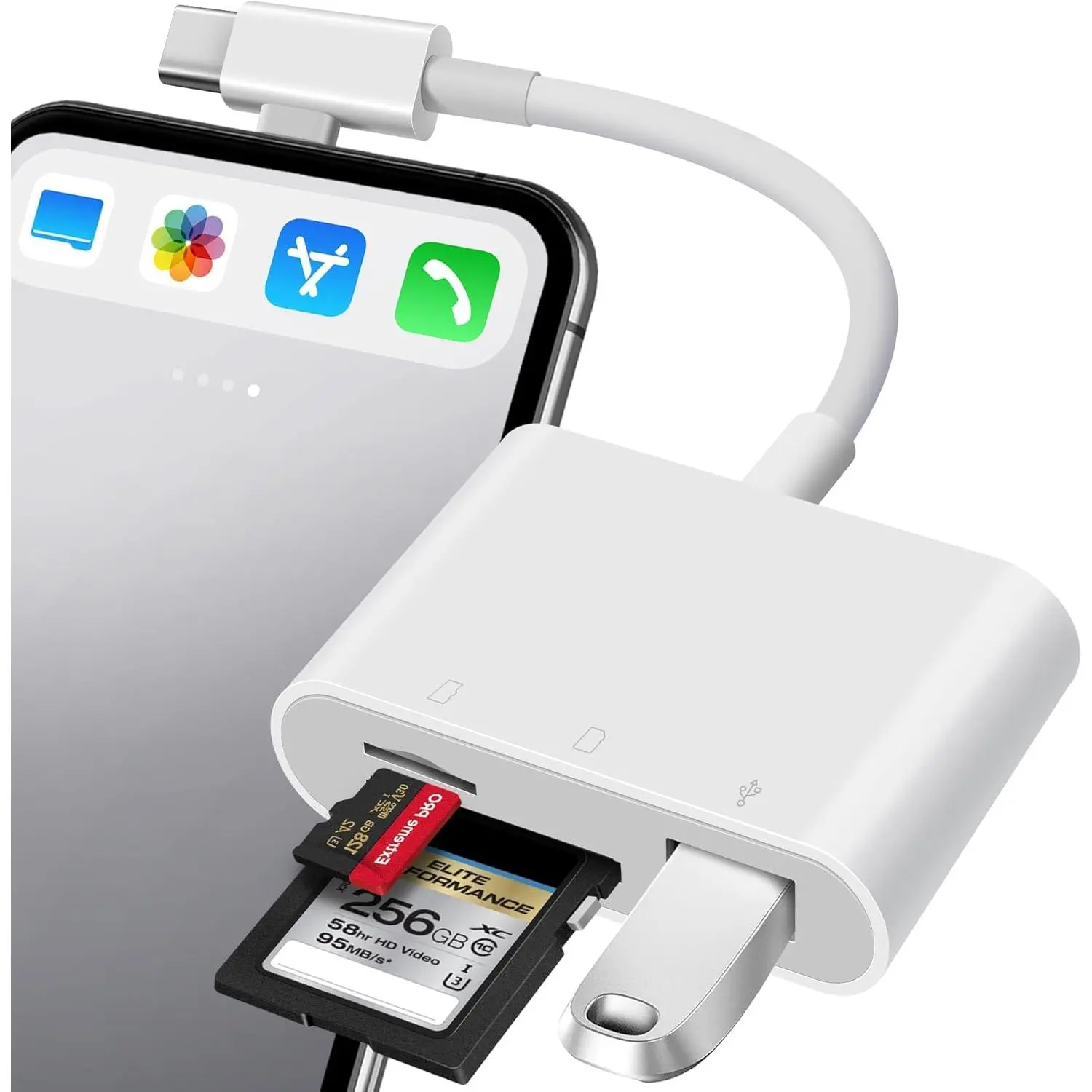 OPxzws SD Card Reader for  USB C &  Dual Connectors SD Card Adapter Plug&Play for microSD, SD Cards or USB-A, USB-C Trail Camera Memory Reader Supports  15 16  MacBook iPad