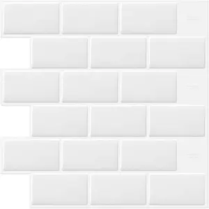 White Peel and Stick Subway Tile Brick Backsplash Self Adhesive Wall Tiles for Kitchen Bathroom, 10-Sheet, 12"x12"