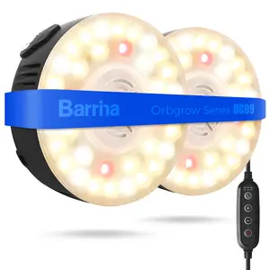 Barrina Orbgrow OG09 Puck Grow Light with Timer, 660nm Red LEDs, 18W(2 x 9W, 270 Watt Equiv), Full Spectrum Plant Light for Indoor Plants, Magnetic & Linkable, 5 Levels Dimmable, 2 Packs, Black