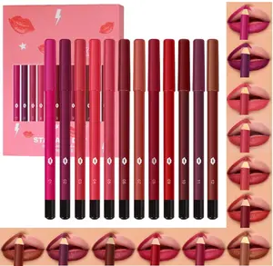 12Pcs Matte Waterproof Lip Liner Crayon Pencils Set Packs for Shaping & Sculpting Lips, Nude Pink Chestnut Maroon Dark Taupe Brown Plum Purple Deep Red Creamy Lipstick and Lip Liner Set