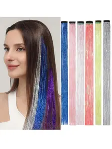 6-Pack Mixed Color 22-Inch Laser Hair Extensions, Shiny Ribbon Strips, Straight Style, All Seasons Use, No Ca Prop 65