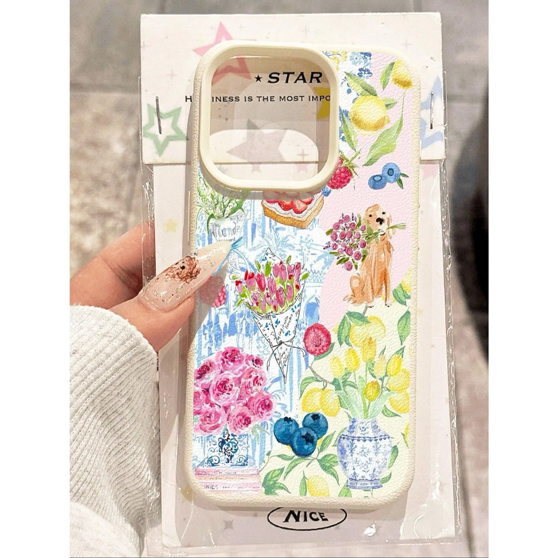 A new watercolor bouquet and puppy cake pattern lychee-textured phone case that is drop-resistant, non-slip, and soft, compatible with iPhone 17/16/15/14/13/12/11/X/XS/XS Max, perfect as a holiday gift for friends, family, or yourself., Cover, Accessories