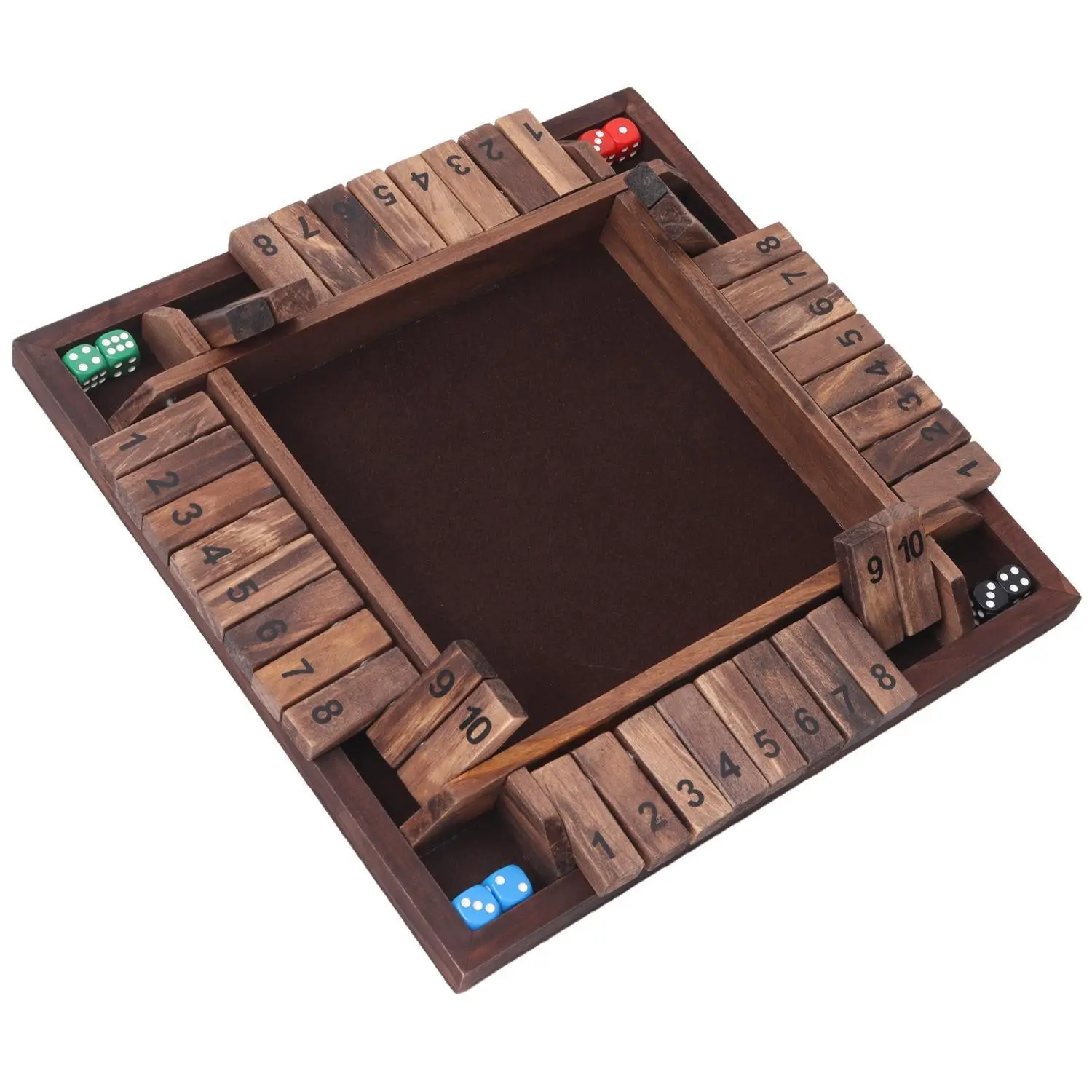 4-Player 10 Numbers Wooden Shut The Box Dice Board Game