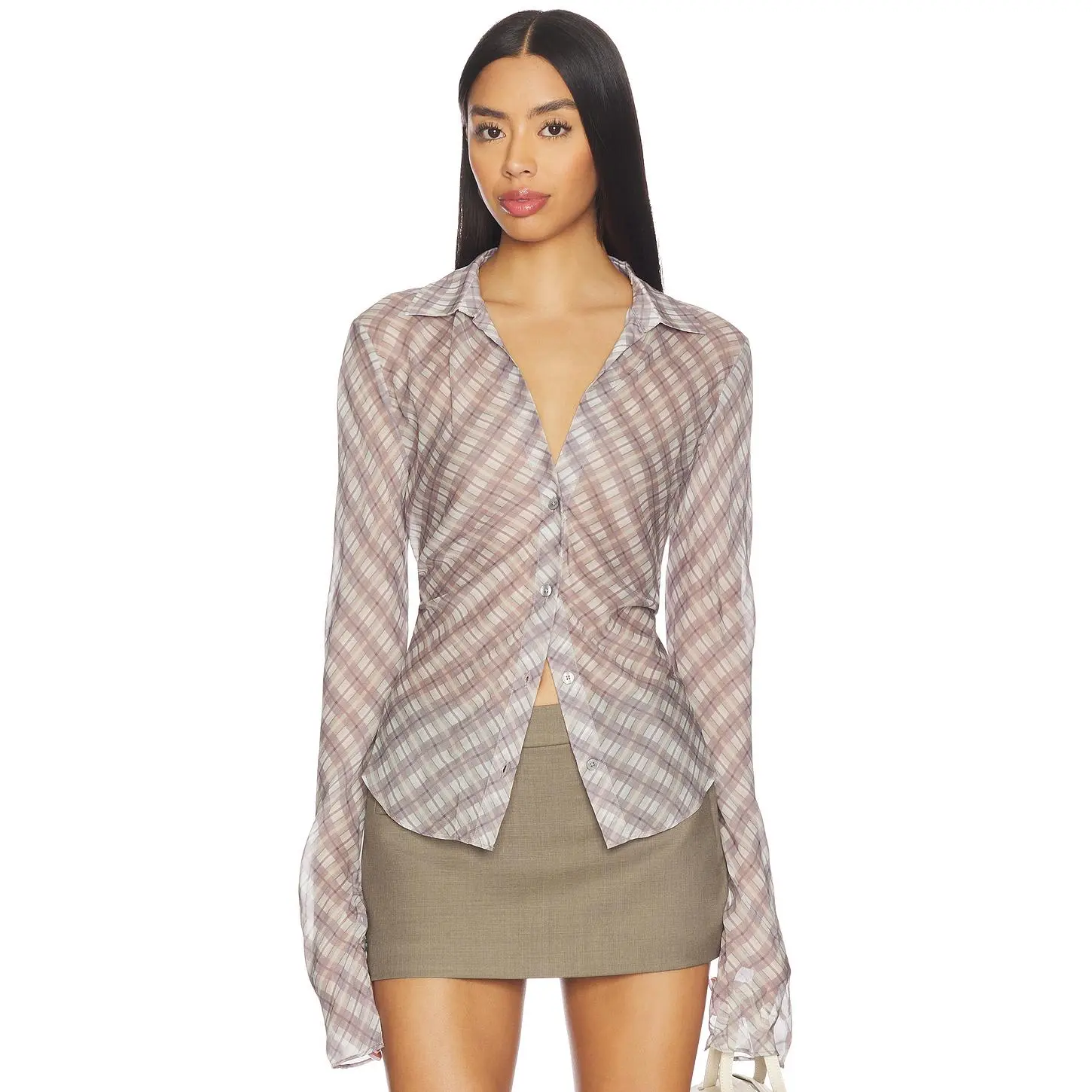 EAVES Vienna Top in Lavender Plaid