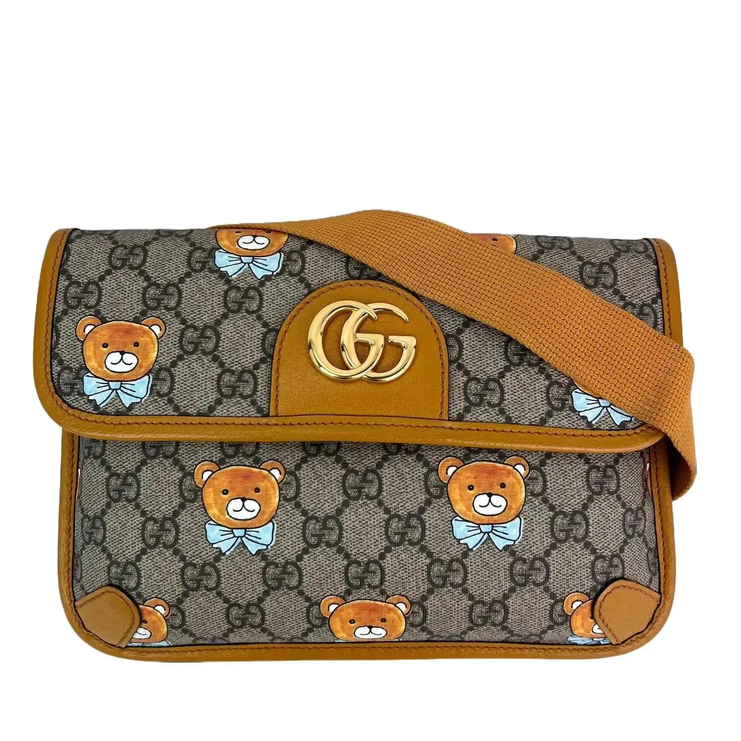 Pre-owned GUCCI Canvas Belt Bags XKai GG Supreme Slim Vintage Sun Oil Bear Belt Sling Bag