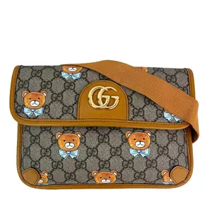 Pre-owned GUCCI Canvas Belt Bags XKai GG Supreme Slim Vintage Sun Oil Bear Belt Sling Bag