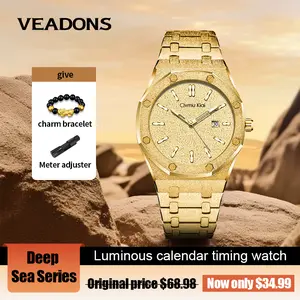 Clvmu Kiai Luxury Gold Mechanical Watch Matte Dial & Strap Full Luminous Waterproof Automatic Stainless Steel Mens Wristwatch Classic Business Casual Fashion Gift Gold Sapphire Crystal Men's Watch