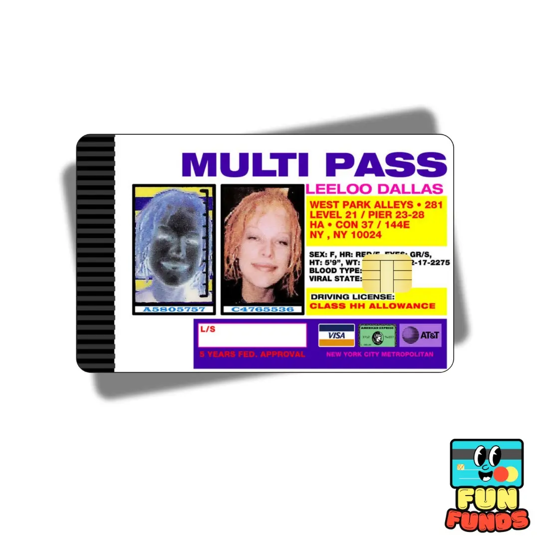 Multi Pass Leeloo Dallas Credit Card Skin - Vinyl Sticker for debit cards, Waterproof, Glossy or Holographic - Easy to apply funny card sticker credit card