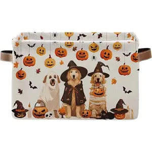 Halloween Dog Basket - Foldable Pumpkin Storage Basket - Black Cat Spider Storage Box Toy Decoration - Women's Halloween Basket Stuffers - Cute and Spooky Basket for Clothes Storage, Gifts, Books, Toys
