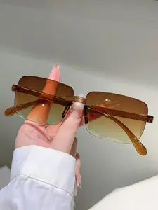 Elegant New Multicolor Frameless Square Sunglasses, Trendy Simple Style High-End Fashion Eyewear, Stylish Sun Glasses for Women, Trendy Styling Sunglasses, Rimless Sunglasses, Trending Glasses