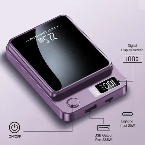 10000mAh Magnetic Wireless Power Bank - 22.5W Wireless Fast Chargeable Battery Power Bank, Compact Portable Charger with USB-C Cable, Compatible with iPhone 17/16/15/14/13/12/Pro Series