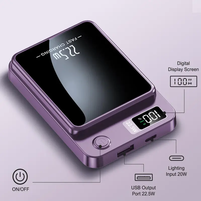 10000mAh Magnetic Wireless Power Bank - 22.5W Wireless Fast Chargeable Battery Power Bank, Compact Portable Charger with USB-C Cable, Compatible with iPhone 17/16/15/14/13/12/Pro Series