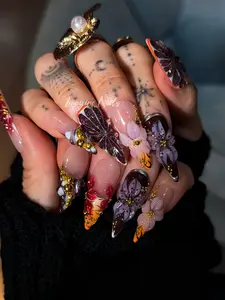 Imagine nails hand ceafted 3d flower  Handmade Press on nails | Reusable | Salon Quality,Long Lasting,Unique Design | Give rings